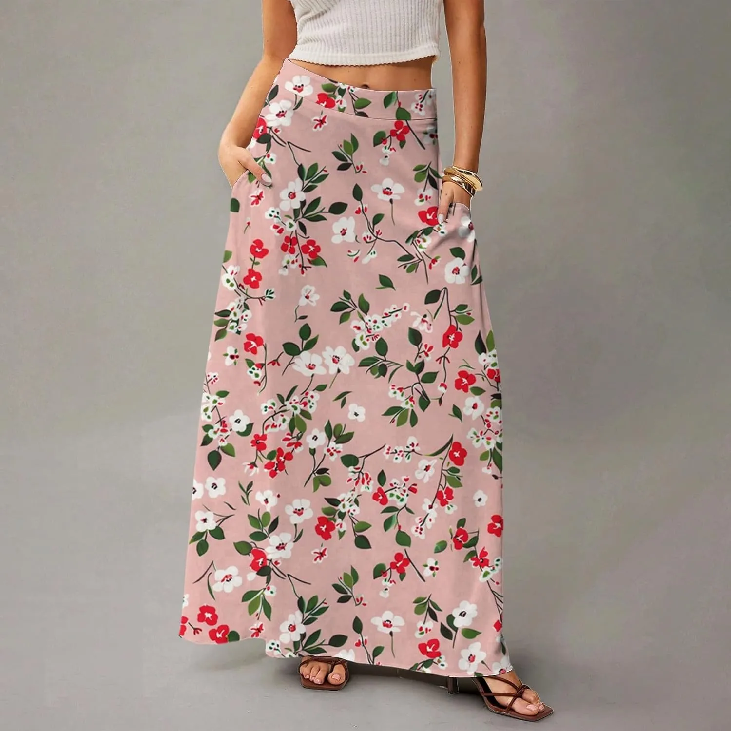 Women's 2025 Bohemian Long Floral Skirts Flowy High Waist Floral Maxi Skirt Summer Regular Trendy Skirts