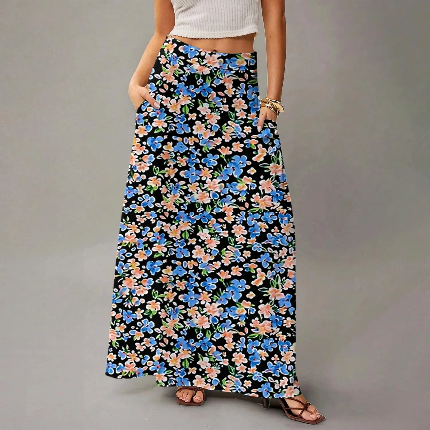Women's 2025 Bohemian Long Floral Skirts Flowy High Waist Floral Maxi Skirt Summer Regular Trendy Skirts