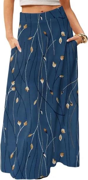 Women's 2025 Bohemian Long Floral Skirts Flowy High Waist Floral Maxi Skirt Summer Regular Trendy Skirts