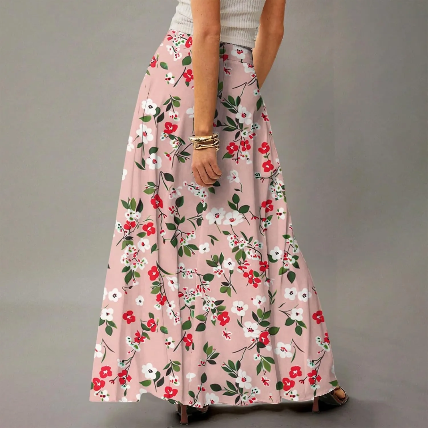 Women's 2025 Bohemian Long Floral Skirts Flowy High Waist Floral Maxi Skirt Summer Regular Trendy Skirts