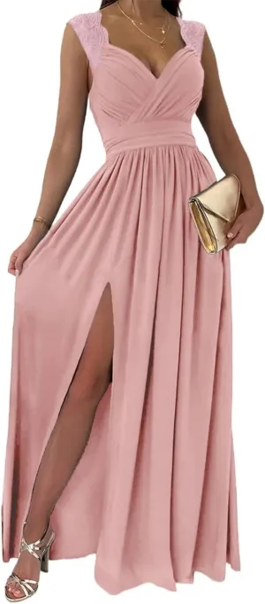 Womens 2025 Formal Dresses Wrap V-Neck Ruched Sexy Bridesmaid Wedding Guest Maxi Dresses