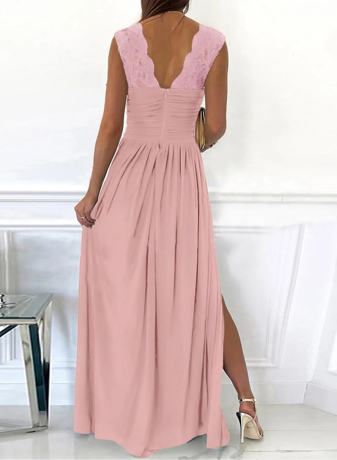 Womens 2025 Formal Dresses Wrap V-Neck Ruched Sexy Bridesmaid Wedding Guest Maxi Dresses