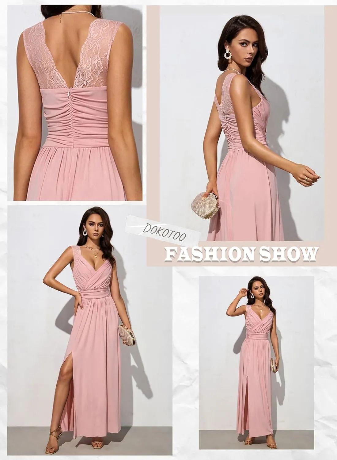 Womens 2025 Formal Dresses Wrap V-Neck Ruched Sexy Bridesmaid Wedding Guest Maxi Dresses
