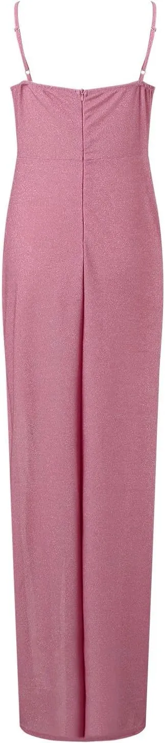 Women's 2025 Solid Color Sequin Strap Dress Spring Casual Slit Maxi Semi Formal Fit Skirts for Women Party Long Dresses