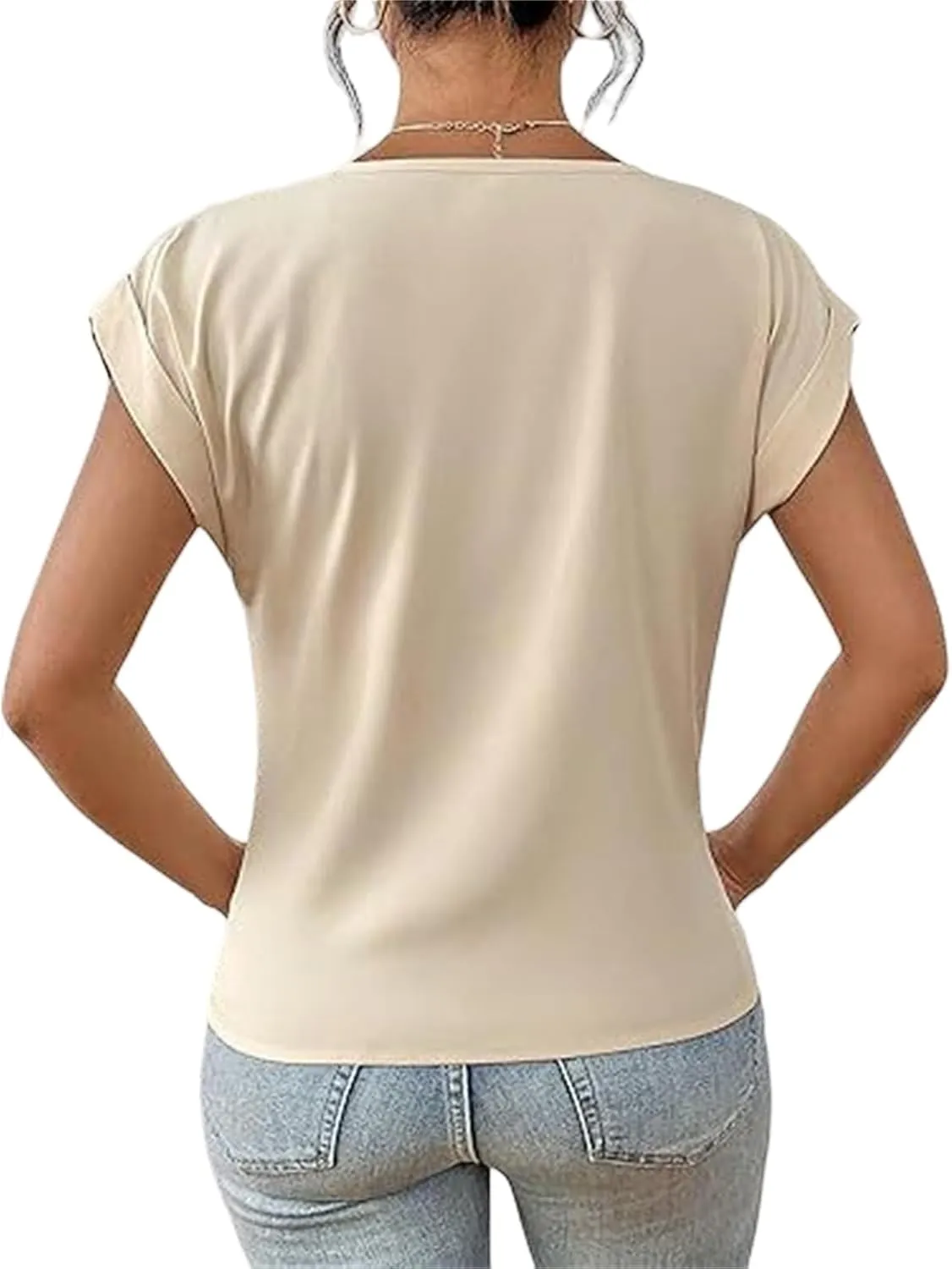 Womens 2025 Summer Tops V Neck Casual Twist Front Blouses Short Sleeve Tshirts Loose Fit Tunic Tops Basic Tee Shirts