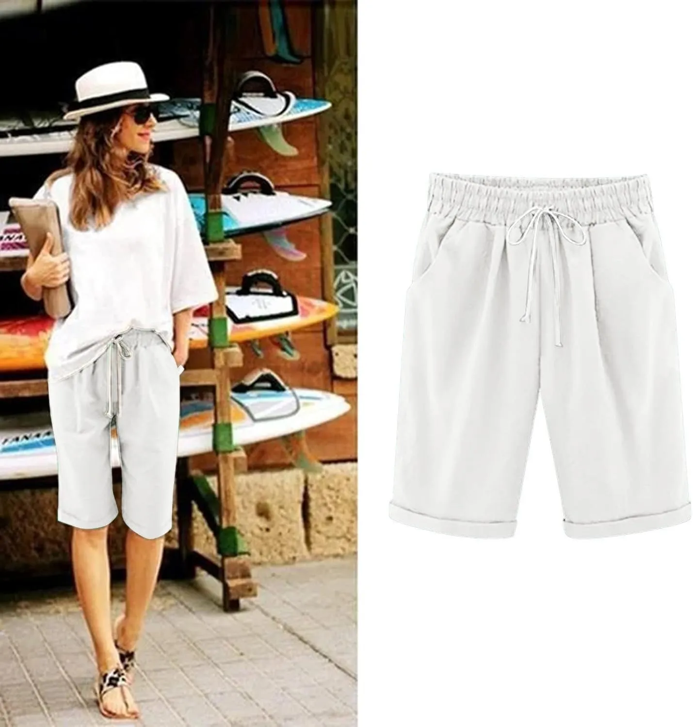 Women's Bermuda Shorts Jersey Shorts Workout Yoga Athletic Long Shorts for Women Comfy Summer Drawstring Shorts