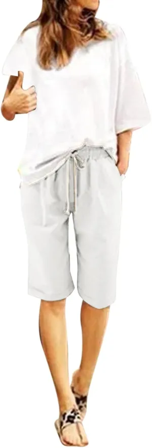 Women's Bermuda Shorts Jersey Shorts Workout Yoga Athletic Long Shorts for Women Comfy Summer Drawstring Shorts