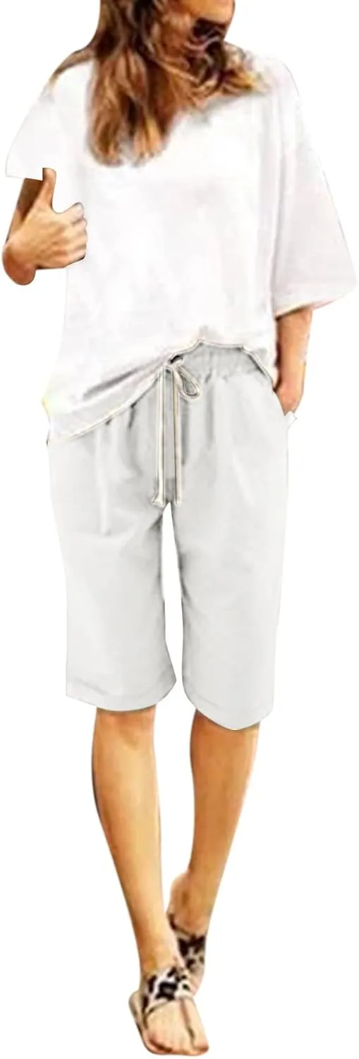 Women's Bermuda Shorts Jersey Shorts Workout Yoga Athletic Long Shorts for Women Comfy Summer Drawstring Shorts
