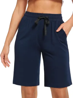 Women's Bermuda Shorts with Pockets Athletic Running Drawstring Lounge Shorts