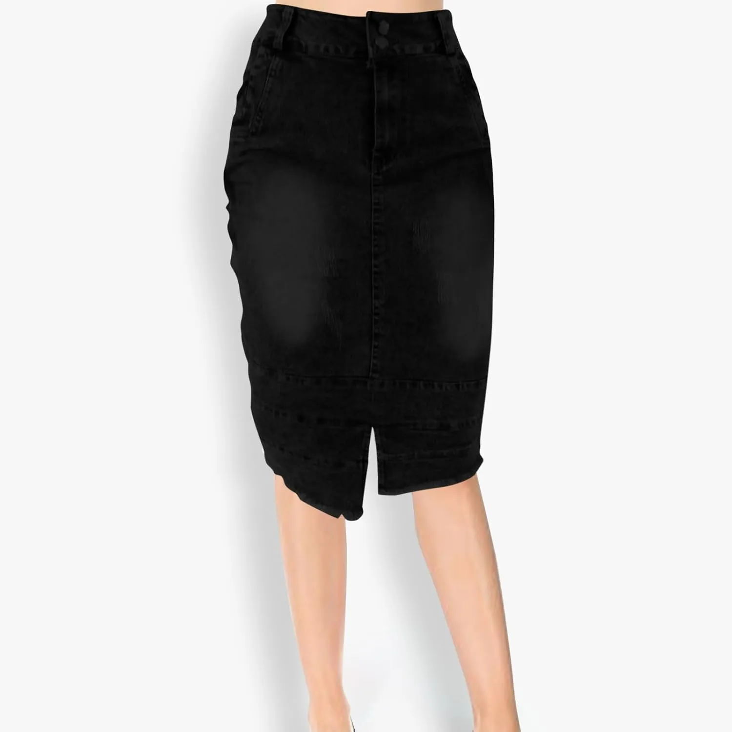 Women's Bodycon Jean Skirt Front Split Frayed Washed Midi Denim Pencil Skirt Destroyed Distressed Denim Skirts