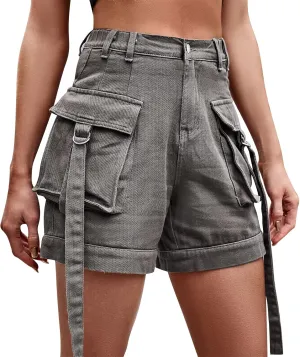 Women's Cargo Shorts Y2K Denim High Waist Shorts with Pockets Vintage Streetwear