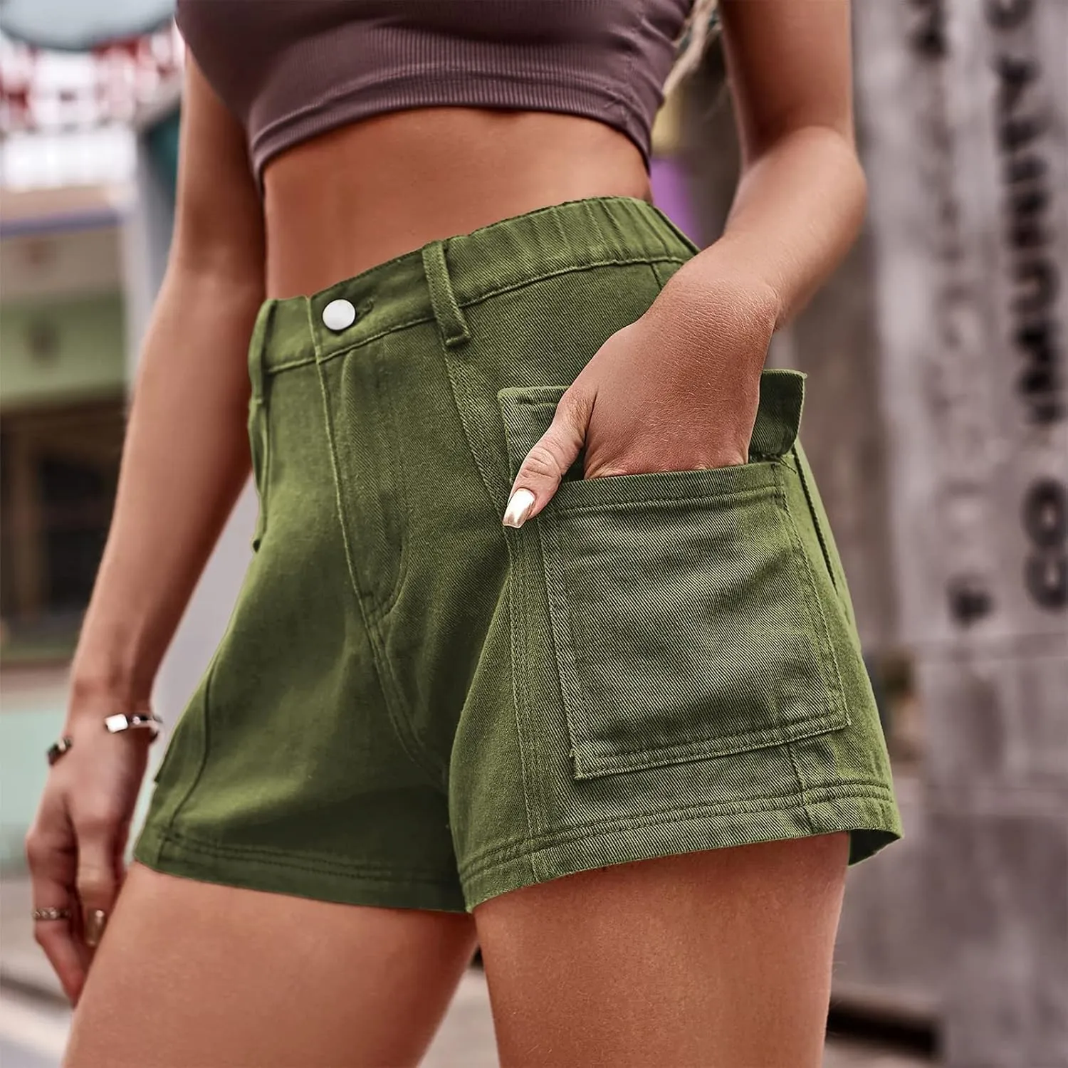 Women's Cargo Shorts Y2K Denim High Waist Shorts with Pockets Vintage Streetwear