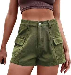 Women's Cargo Shorts Y2K Denim High Waist Shorts with Pockets Vintage Streetwear