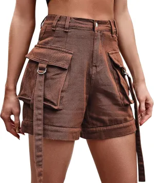 Women's Cargo Shorts Y2K Denim High Waist Shorts with Pockets Vintage Streetwear