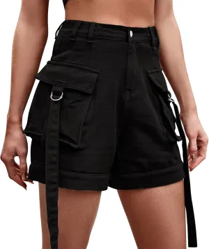 Women's Cargo Shorts Y2K Denim High Waist Shorts with Pockets Vintage Streetwear