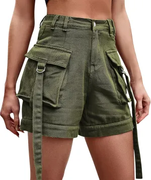 Women's Cargo Shorts Y2K Denim High Waist Shorts with Pockets Vintage Streetwear