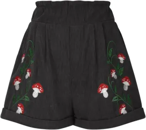 Women's Corduroy Comfy Shorts Vintage Embroidery Shorts Elastic Waist Straight Leg Casual Shorts for Ladies