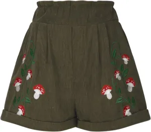 Women's Corduroy Comfy Shorts Vintage Embroidery Shorts Elastic Waist Straight Leg Casual Shorts for Ladies