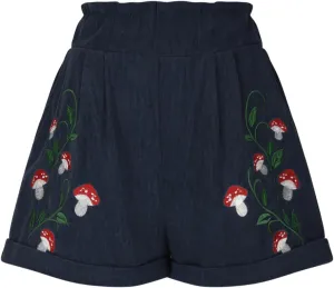 Women's Corduroy Comfy Shorts Vintage Embroidery Shorts Elastic Waist Straight Leg Casual Shorts for Ladies