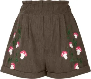 Women's Corduroy Comfy Shorts Vintage Embroidery Shorts Elastic Waist Straight Leg Casual Shorts for Ladies