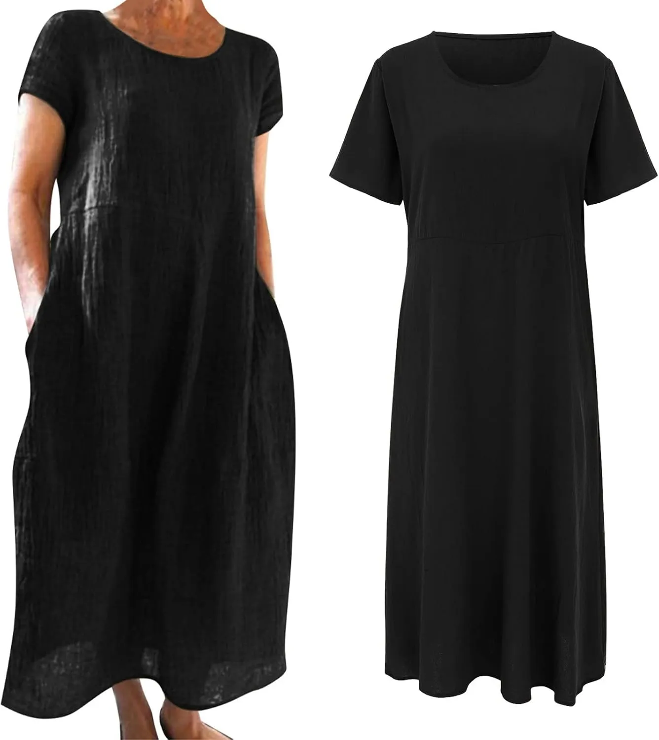 Womens Cotton Linen Dresses Summer Short Sleeve Comfy Travel Sundresses Maxi Beach Dress Vacation Clothes 2025 Plus Size