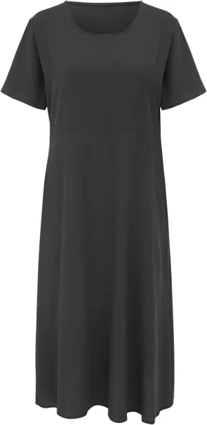 Womens Cotton Linen Dresses Summer Short Sleeve Comfy Travel Sundresses Maxi Beach Dress Vacation Clothes 2025 Plus Size
