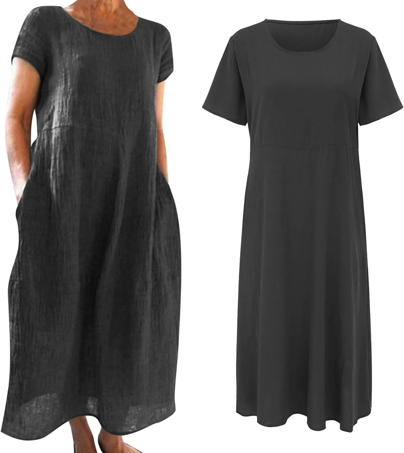 Womens Cotton Linen Dresses Summer Short Sleeve Comfy Travel Sundresses Maxi Beach Dress Vacation Clothes 2025 Plus Size