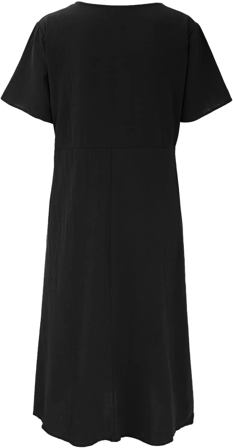 Womens Cotton Linen Dresses Summer Short Sleeve Comfy Travel Sundresses Maxi Beach Dress Vacation Clothes 2025 Plus Size