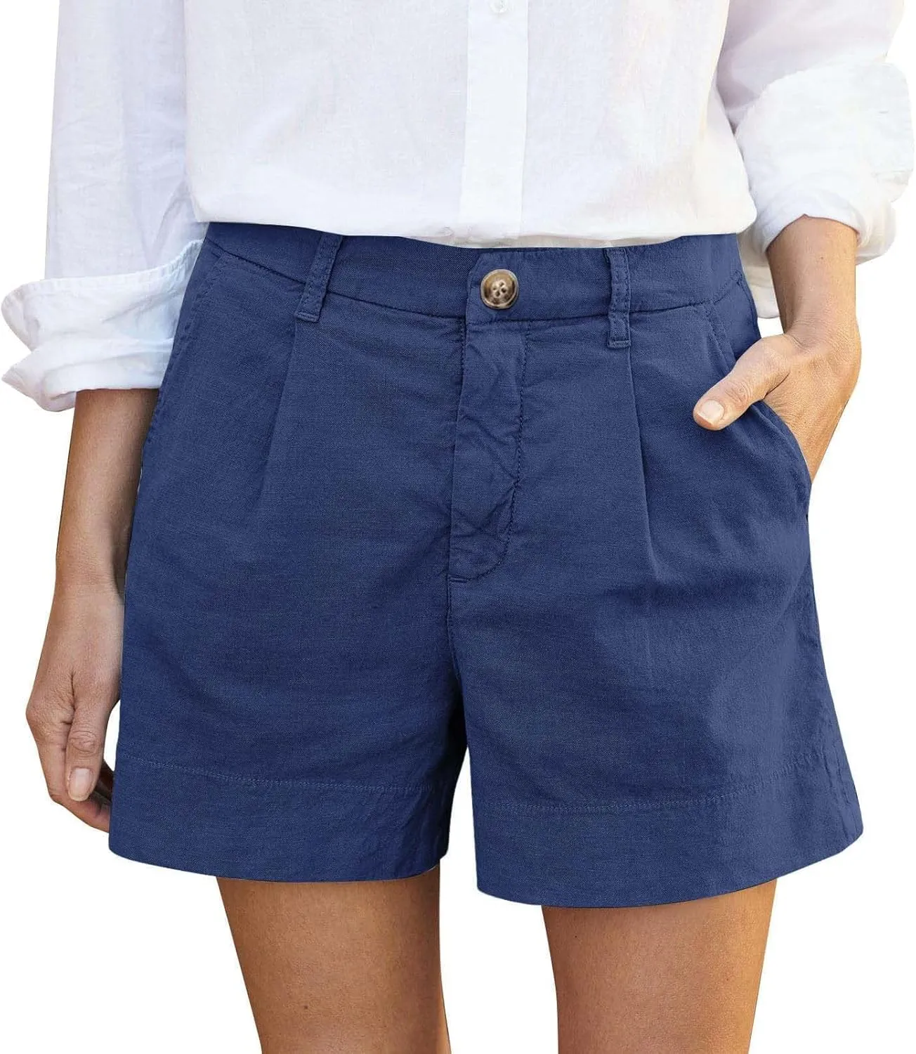 Women's Cotton Linen Shorts Summer Dressy Shorts Trendy High Waisted Bermuda Shorts Casual Comfy Wide Leg Shorts