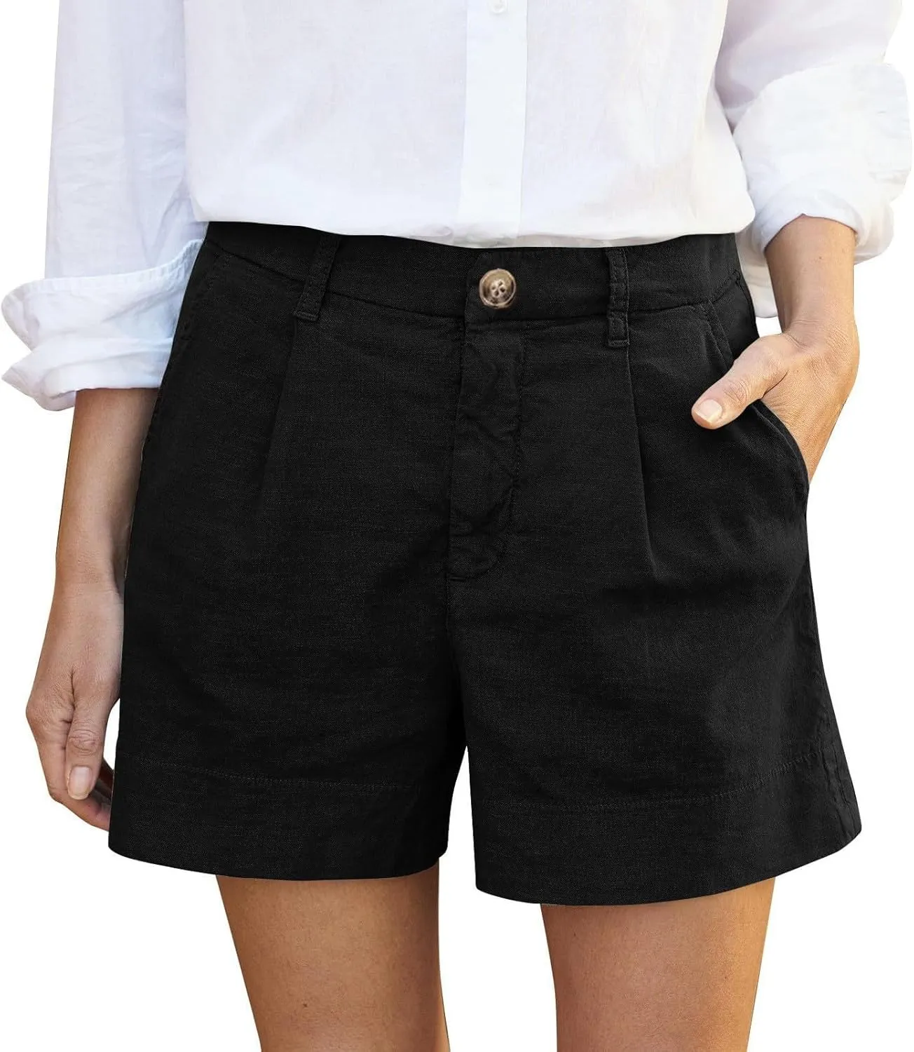 Women's Cotton Linen Shorts Summer Dressy Shorts Trendy High Waisted Bermuda Shorts Casual Comfy Wide Leg Shorts