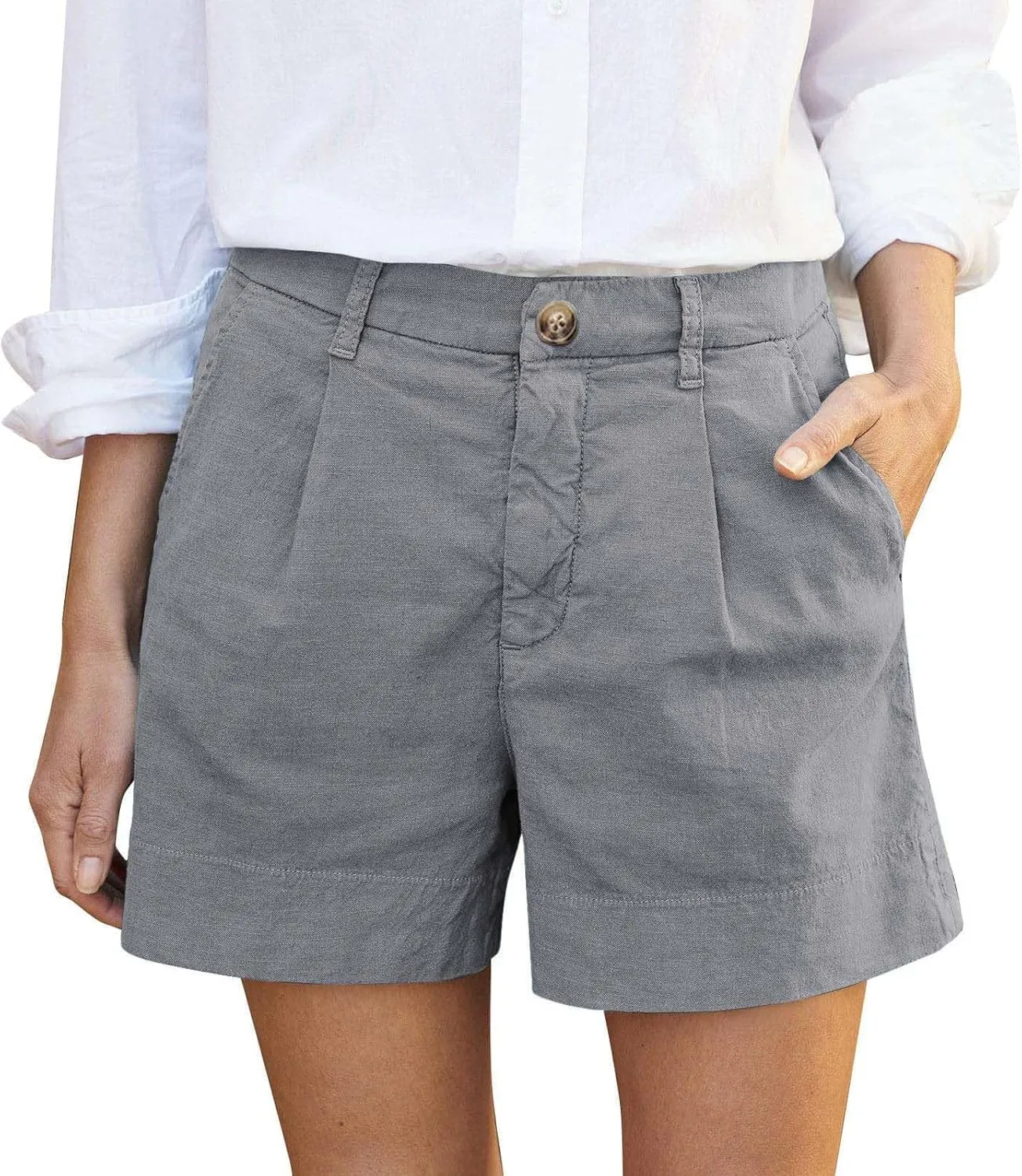 Women's Cotton Linen Shorts Summer Dressy Shorts Trendy High Waisted Bermuda Shorts Casual Comfy Wide Leg Shorts