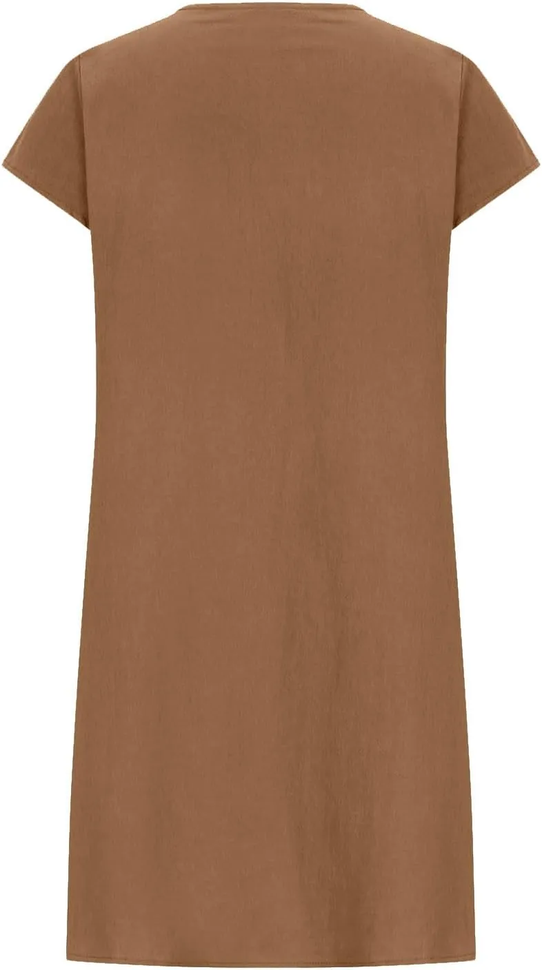 Women's Cotton Linen Summer Dresses 2024 Sleeveless Pleated Dress Casual Knee Length Dress Comfy Summer Lounge Outfits