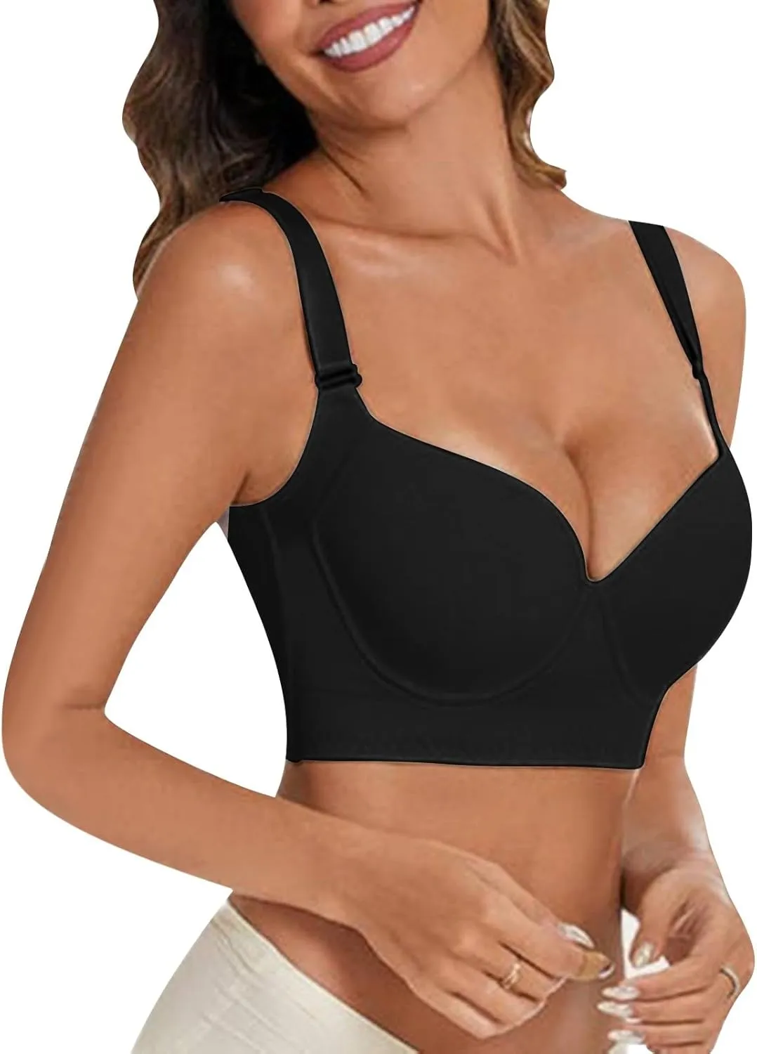 Women's Cozy Wireless Bra Push Up Seamless Bralettes Soft V Neck Brassiere V Neck Cami Bando Bra for Women