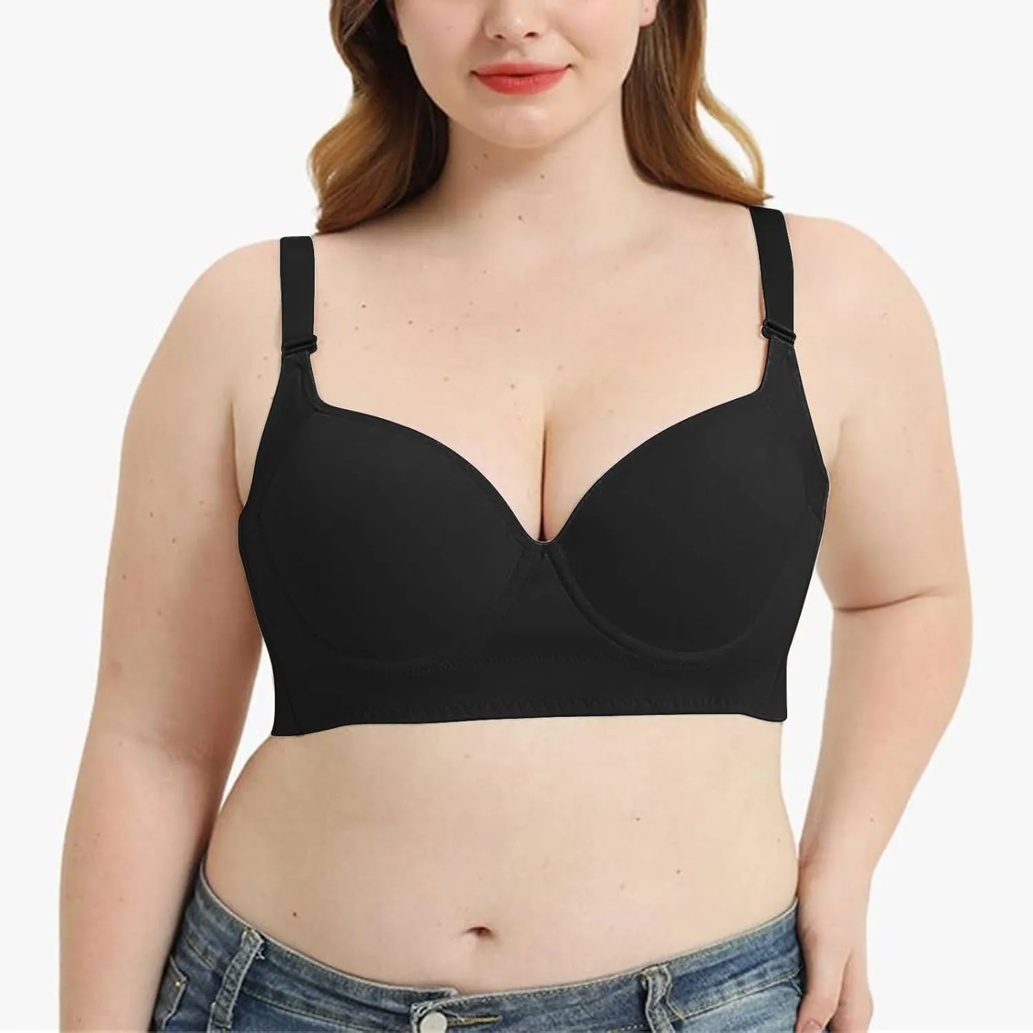 Women's Cozy Wireless Bra Push Up Seamless Bralettes Soft V Neck Brassiere V Neck Cami Bando Bra for Women