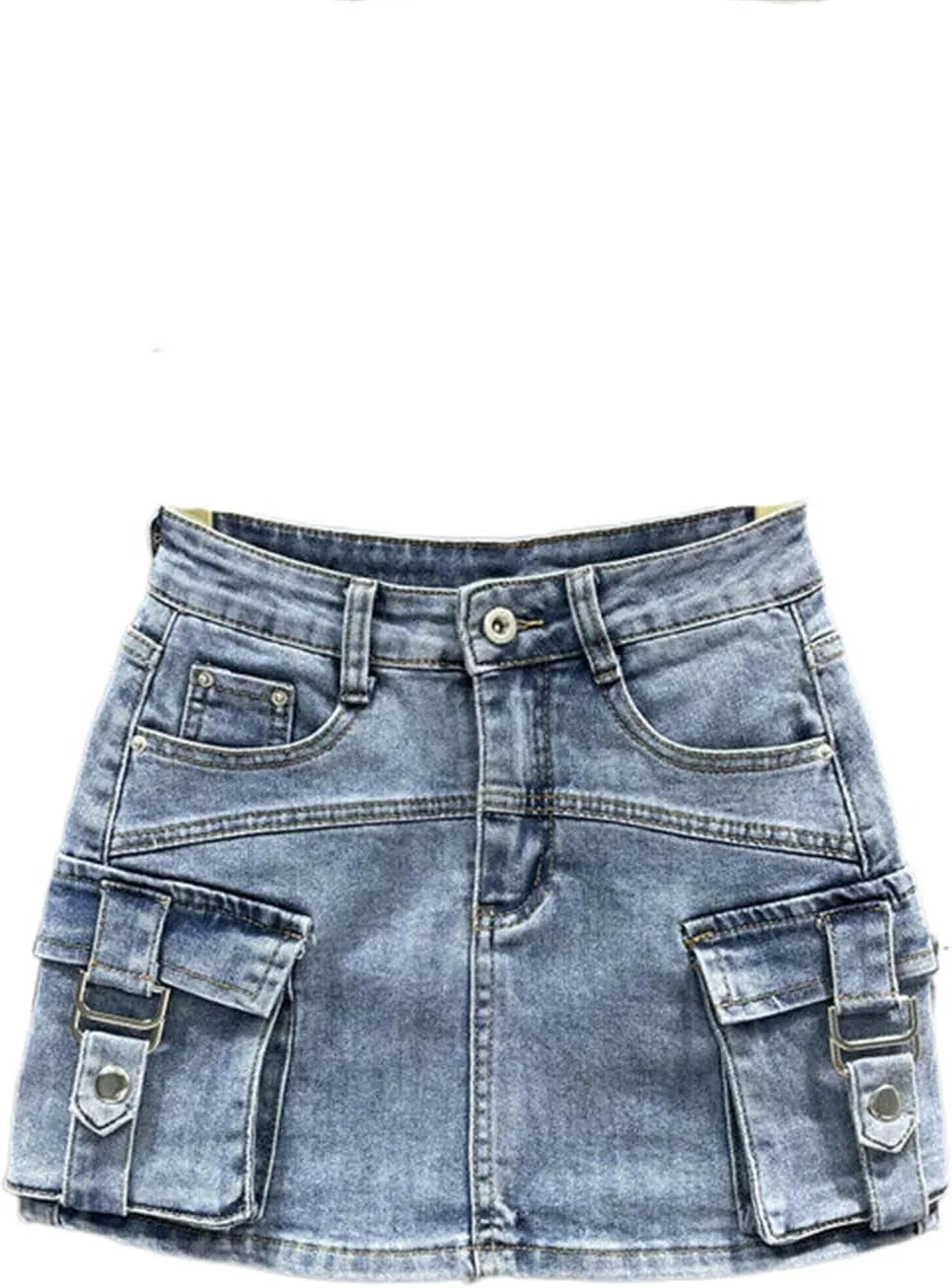 Women's Denim Cargo Skirt with Pocket Patchwork,Loose High-Waisted Wrap Hip,Trendy Summer Style