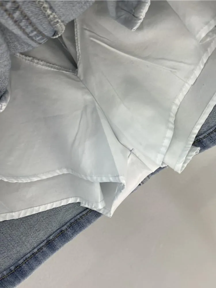 Women's Denim Cargo Skirt with Pocket Patchwork,Loose High-Waisted Wrap Hip,Trendy Summer Style