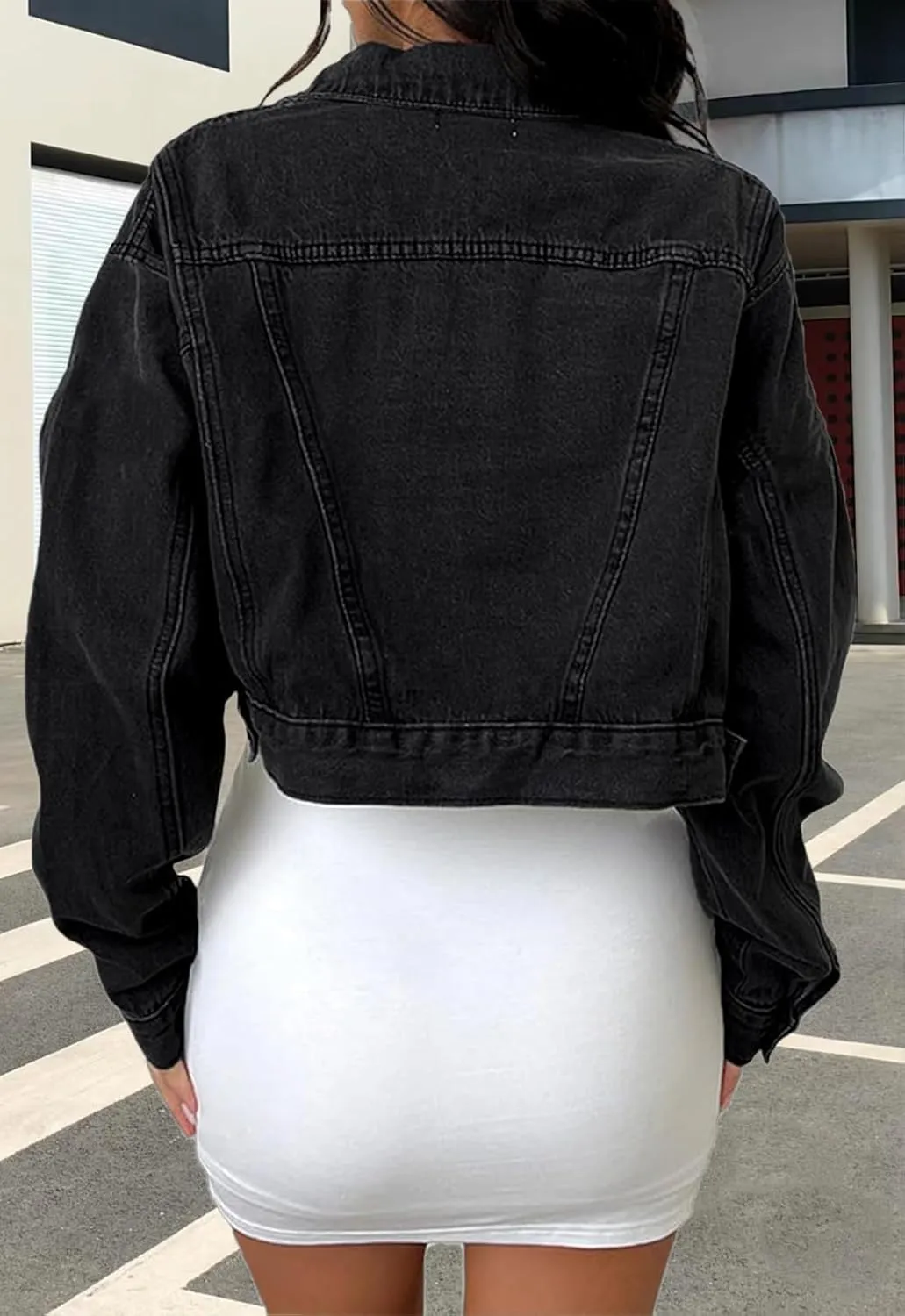 Women's Denim Jackets Cropped Jean Jacket Long Sleeve Casual Button Down Crop Jean Jacket