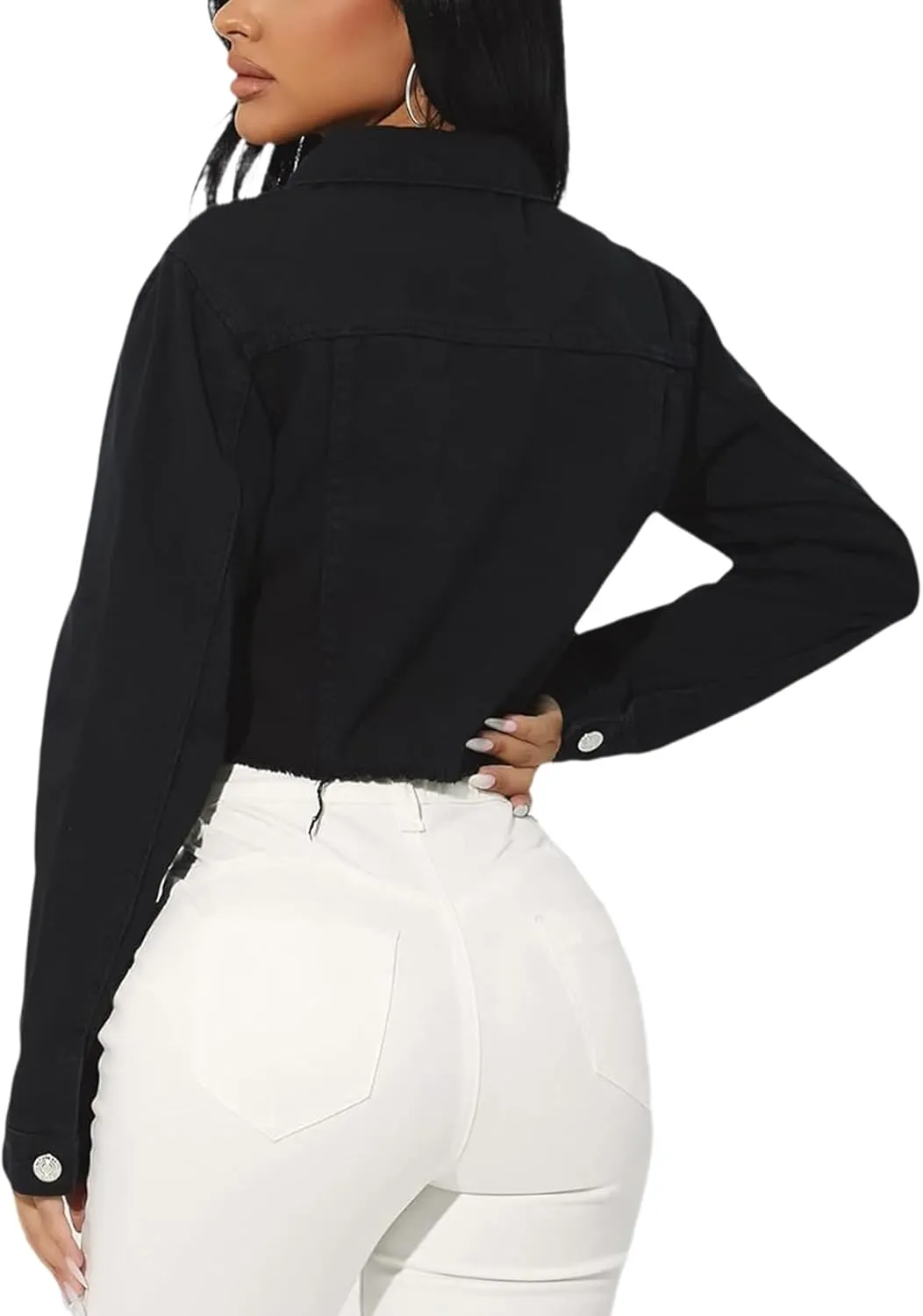 Women's Denim Jackets Cropped Jean Jacket Long Sleeve Casual Button Down Crop Jean Jacket