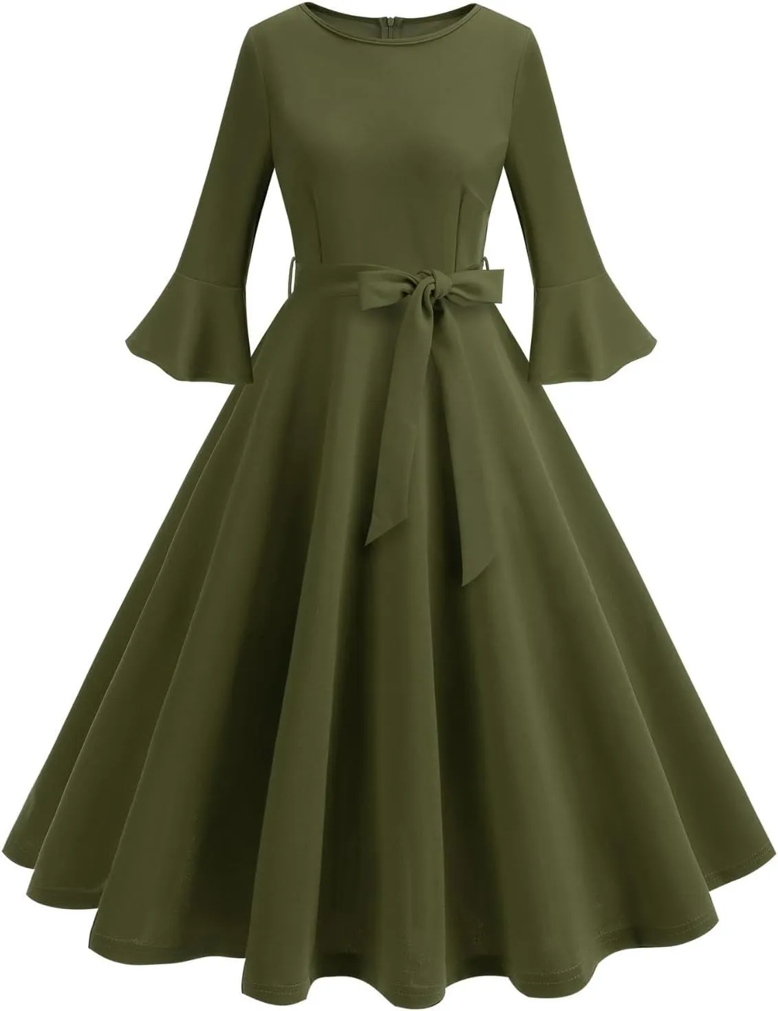 Women's Elegant Bell Sleeve Cocktail Party Dresses for Wedding Guest Fit Flare Swing Hem Midi Evening Dress 2025