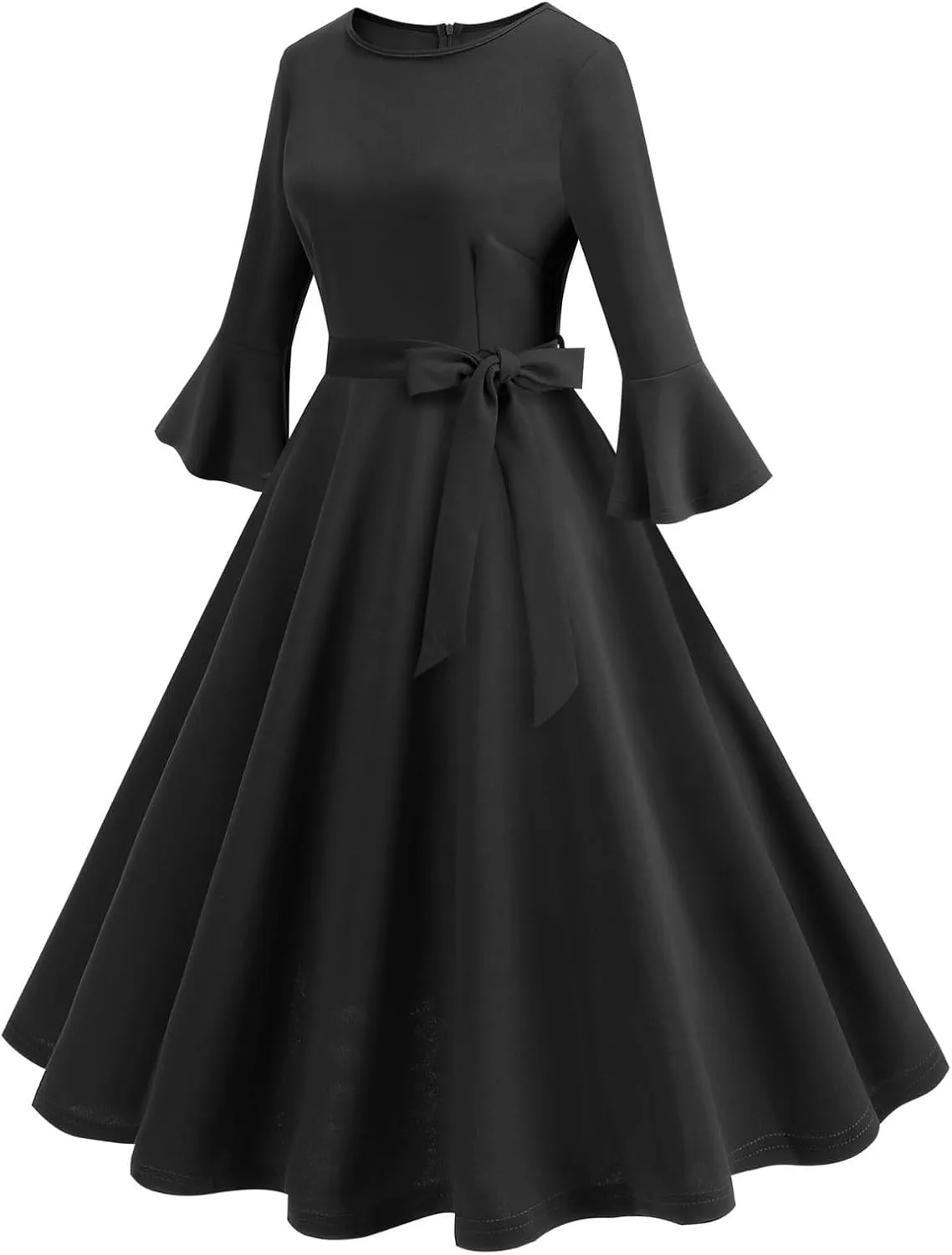 Women's Elegant Bell Sleeve Cocktail Party Dresses for Wedding Guest Fit Flare Swing Hem Midi Evening Dress 2025