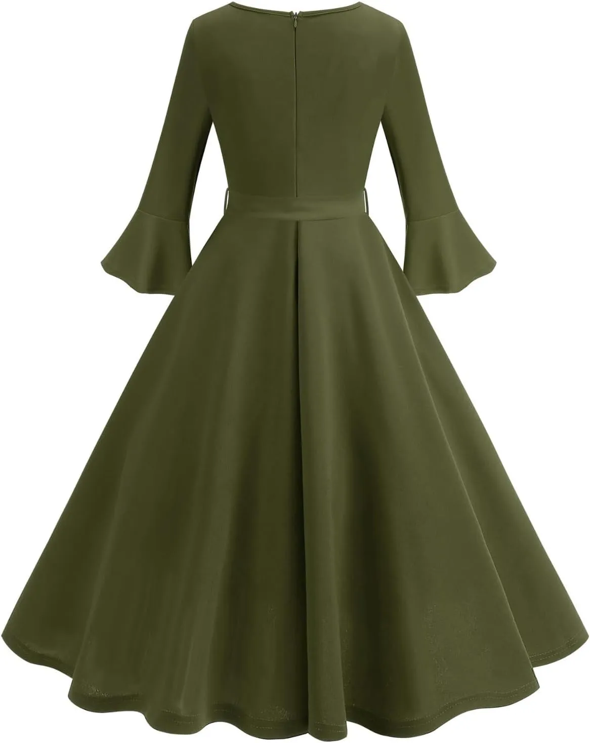 Women's Elegant Bell Sleeve Cocktail Party Dresses for Wedding Guest Fit Flare Swing Hem Midi Evening Dress 2025