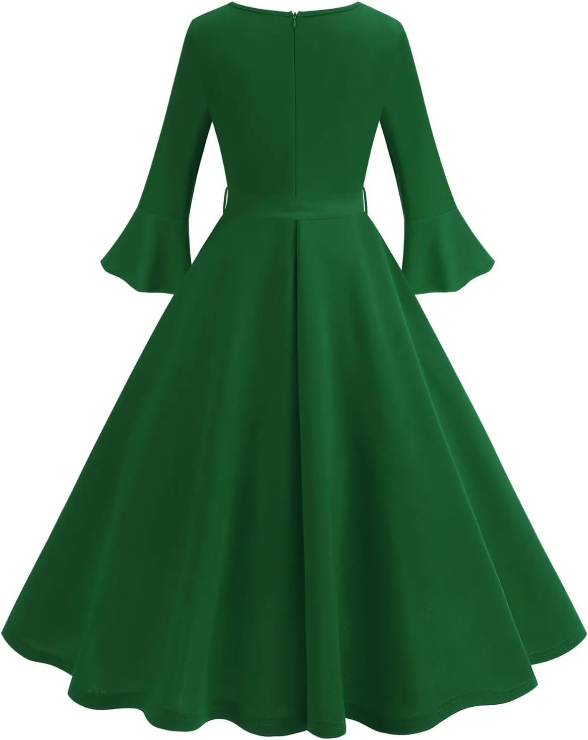 Women's Elegant Bell Sleeve Cocktail Party Dresses for Wedding Guest Fit Flare Swing Hem Midi Evening Dress 2025