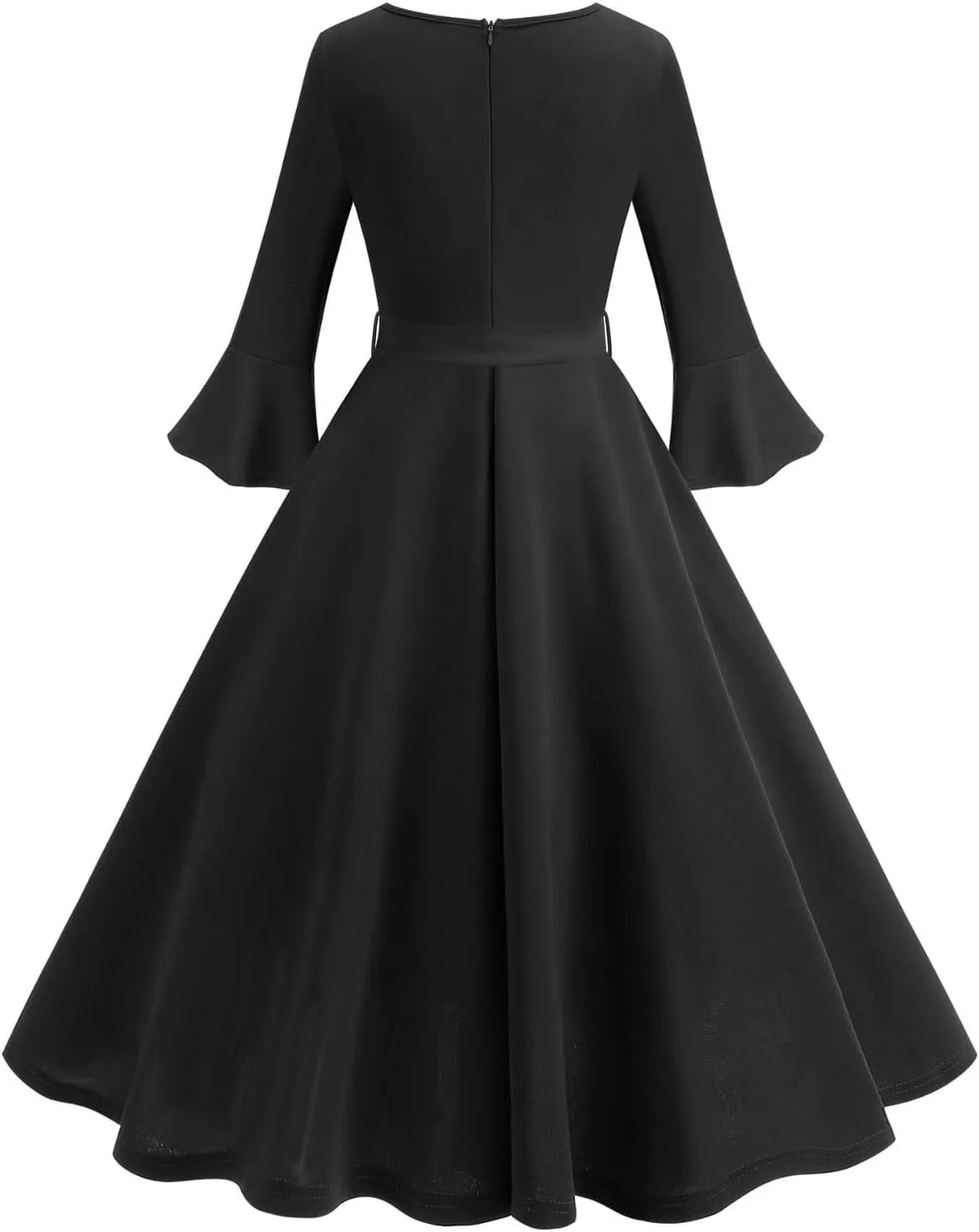 Women's Elegant Bell Sleeve Cocktail Party Dresses for Wedding Guest Fit Flare Swing Hem Midi Evening Dress 2025