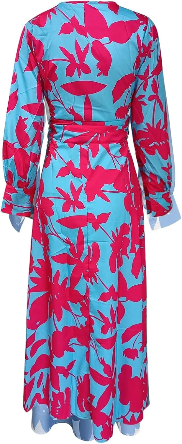 Women's Fashionable and Comfortable High Waist Temperament Printed V Neck Casual Dress Comfy Summer Dresses for