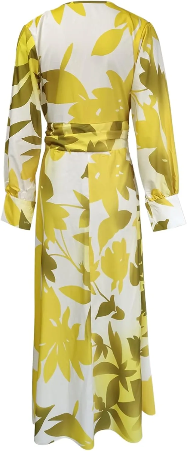 Women's Fashionable and Comfortable High Waist Temperament Printed V Neck Casual Dress Comfy Summer Dresses for