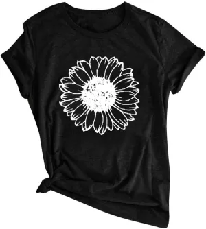 Womens Graphic Tees Boho Flowers Casual Summer Short Sleeve Vintage T Shirts Tops Sunflower T Shirts for Women