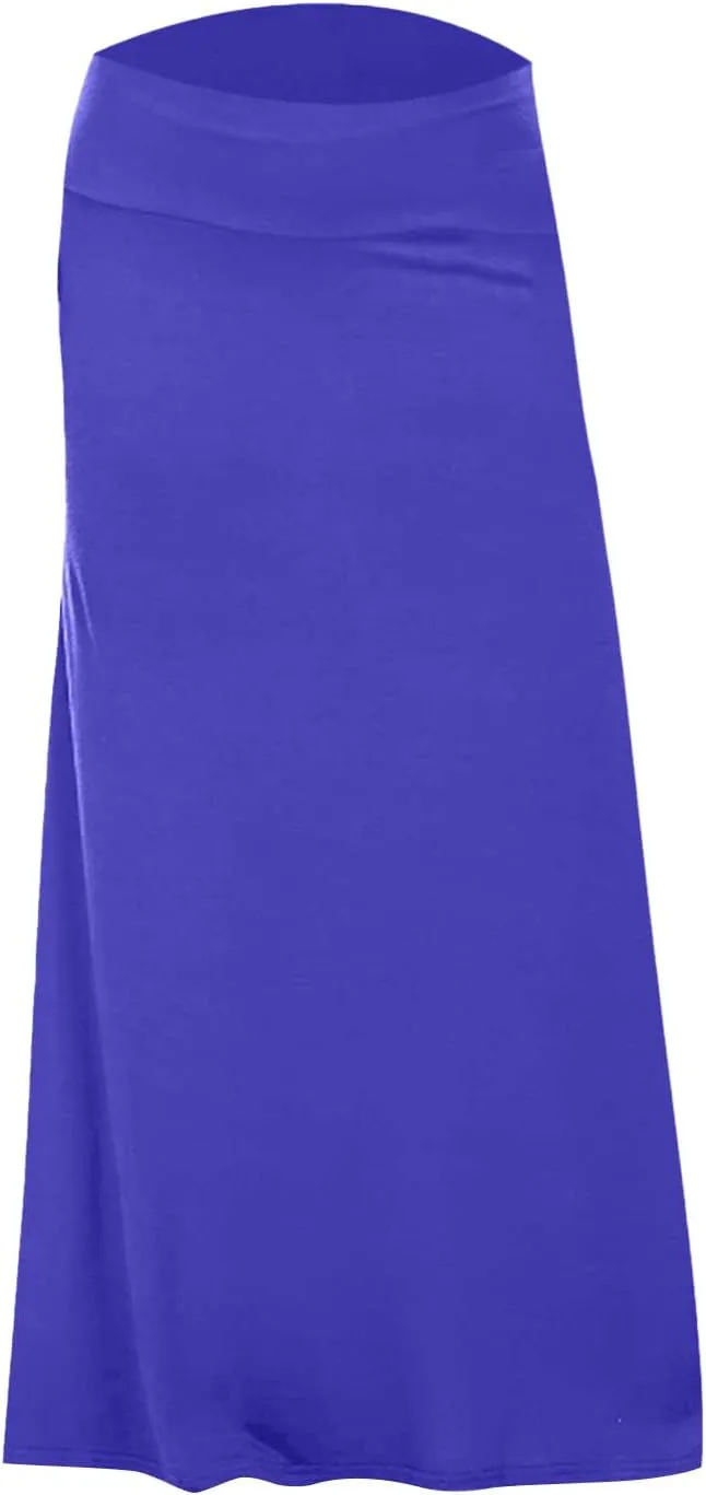 Women's High Waisted Maxi Skirt Stretchy Ribbed Flare Split Side Comfy Lightweight Foldover Waist Summer Casual