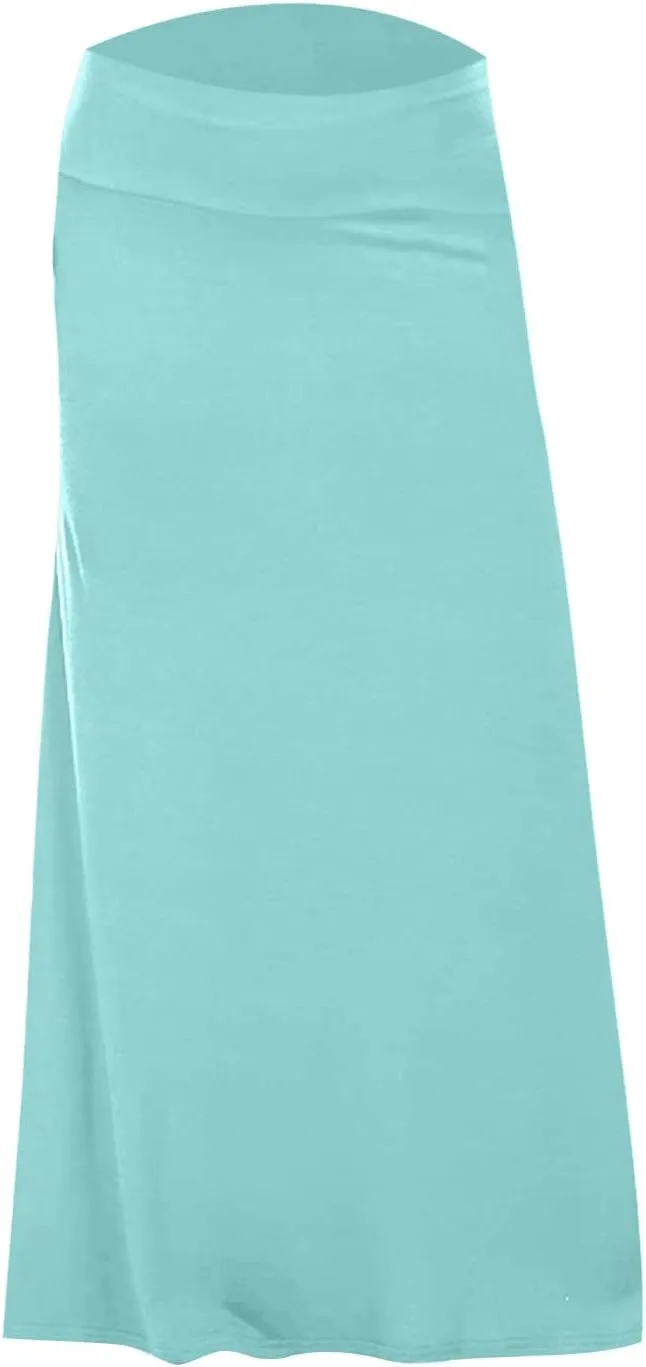 Women's High Waisted Maxi Skirt Stretchy Ribbed Flare Split Side Comfy Lightweight Foldover Waist Summer Casual