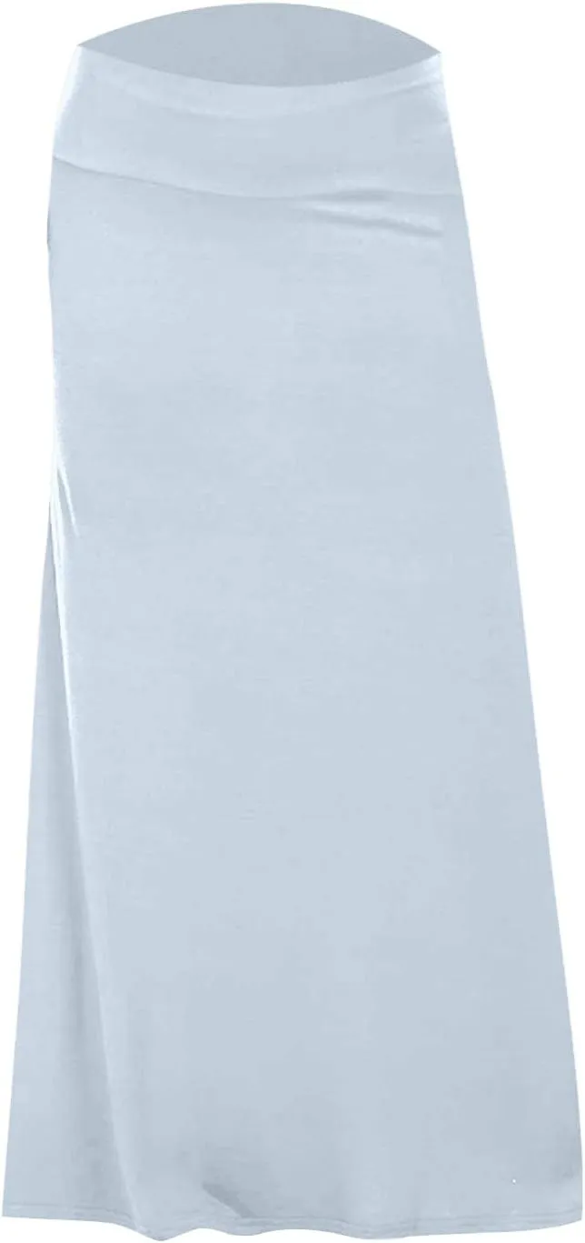 Women's High Waisted Maxi Skirt Stretchy Ribbed Flare Split Side Comfy Lightweight Foldover Waist Summer Casual