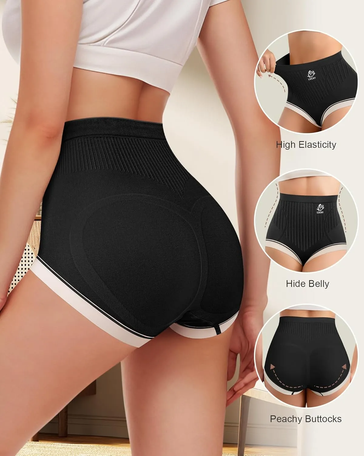Women's High Waisted Underwear Tummy Control Ladies Panties Postpartum Briefs Breathable Full Coverage 4 Pack